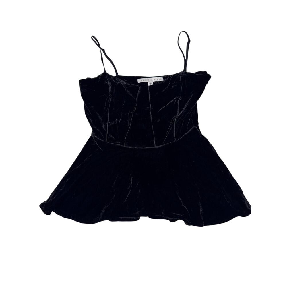 Veronica Beard Black Velvet Peplum Camisole Tank Top Size 2 Silk Blend